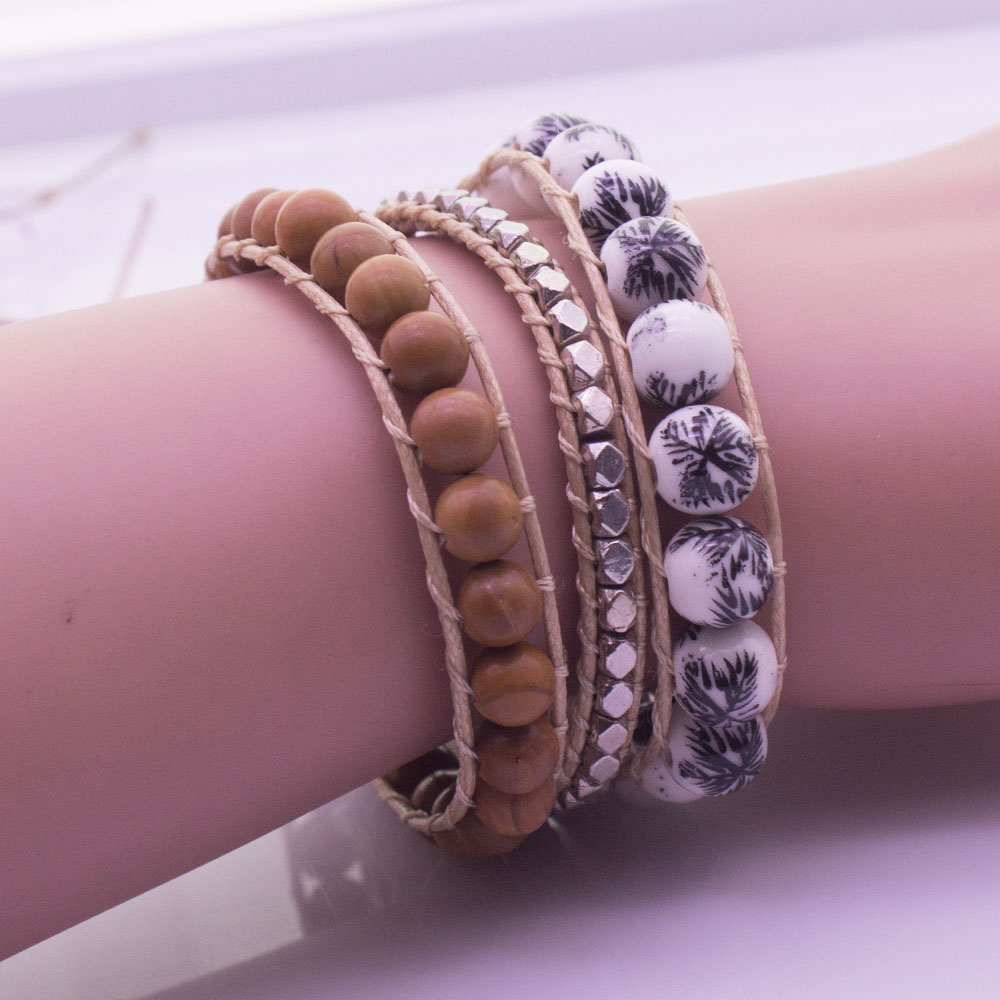 Handmade Natural Stone Beads 3 Wrap Bracelet