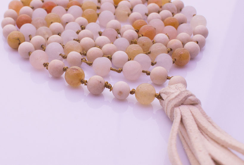Handmade Mixed Stone Beads Velvet Tassel Mala Yoga Necklace