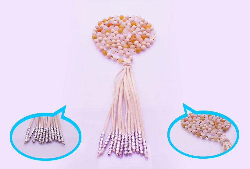Handmade Mixed Stone Beads Velvet Tassel Mala Yoga Necklace