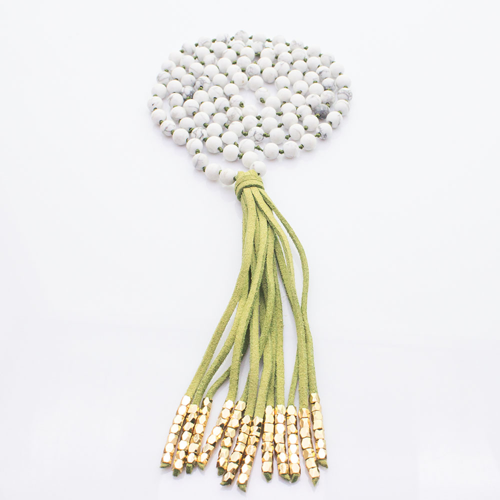 Howlite Beads Velvet Tassel Mala Yoga Necklace