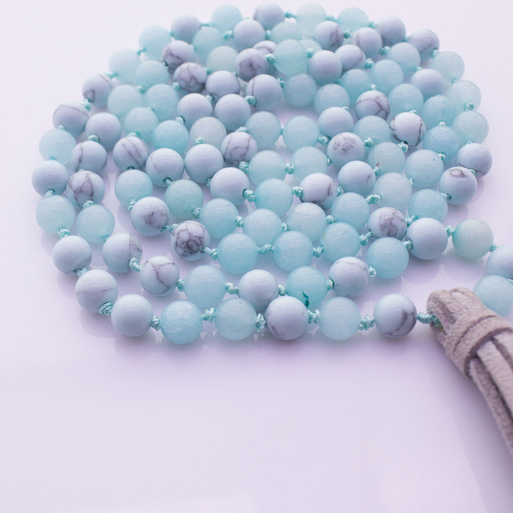 Amazonite & Turquoise Beads Velvet Tassel Malas Yoga Necklace
