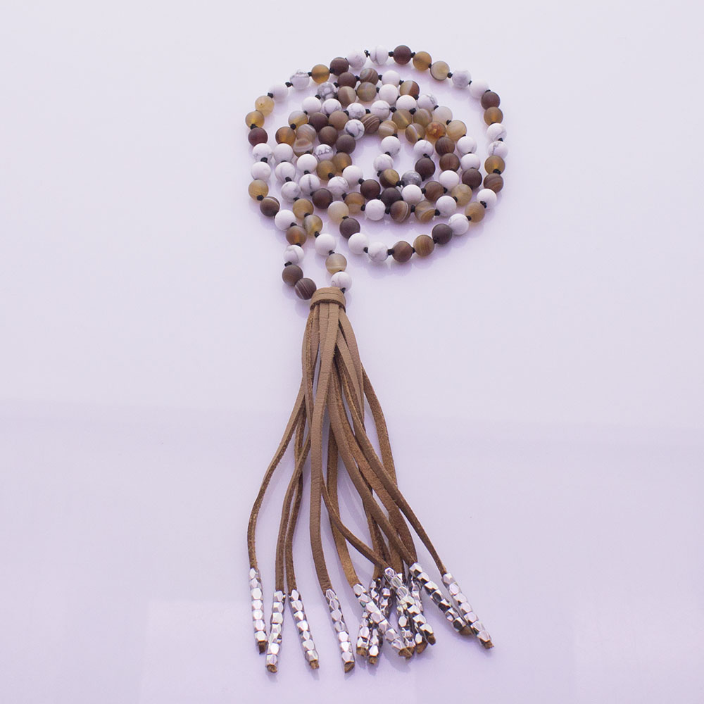 Howlite & Agate Beads Velvet Tassel Malas Yoga Necklace