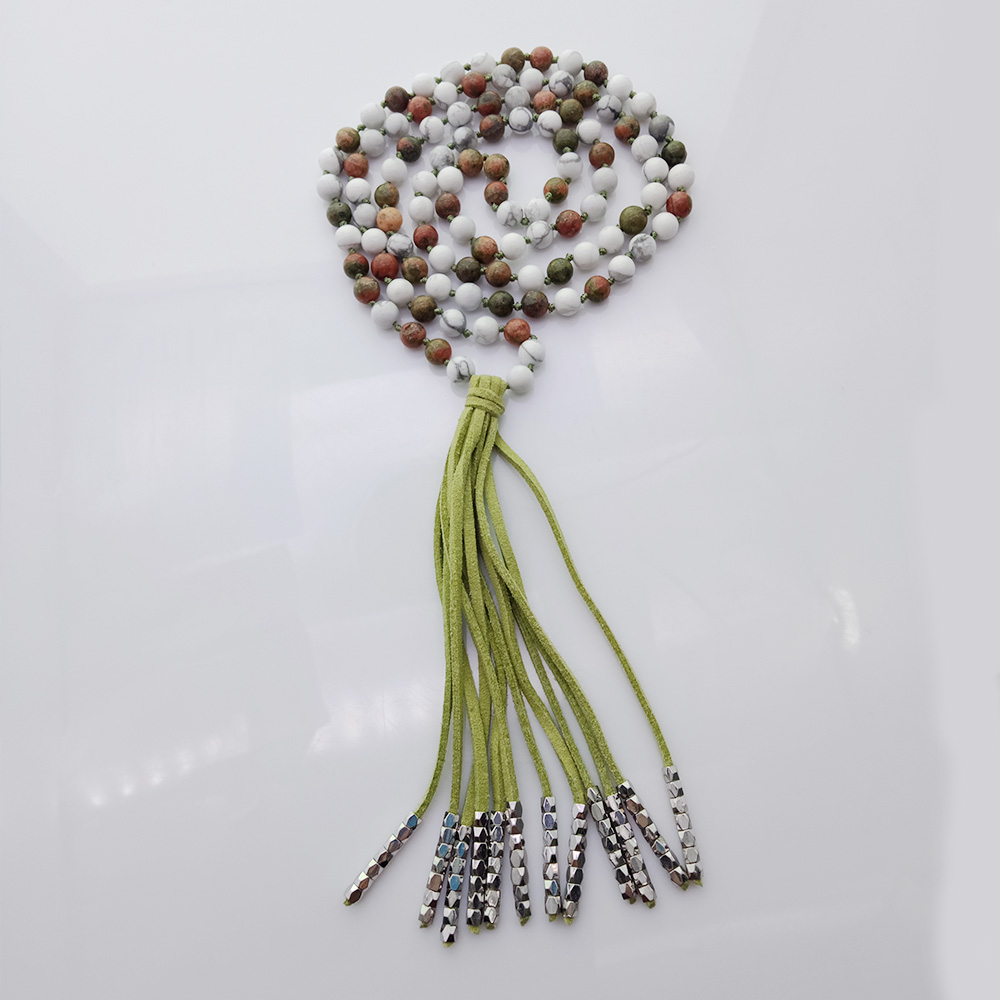 Unakite & Howlite 6mm Beads Velvet Malas Yoga Necklace