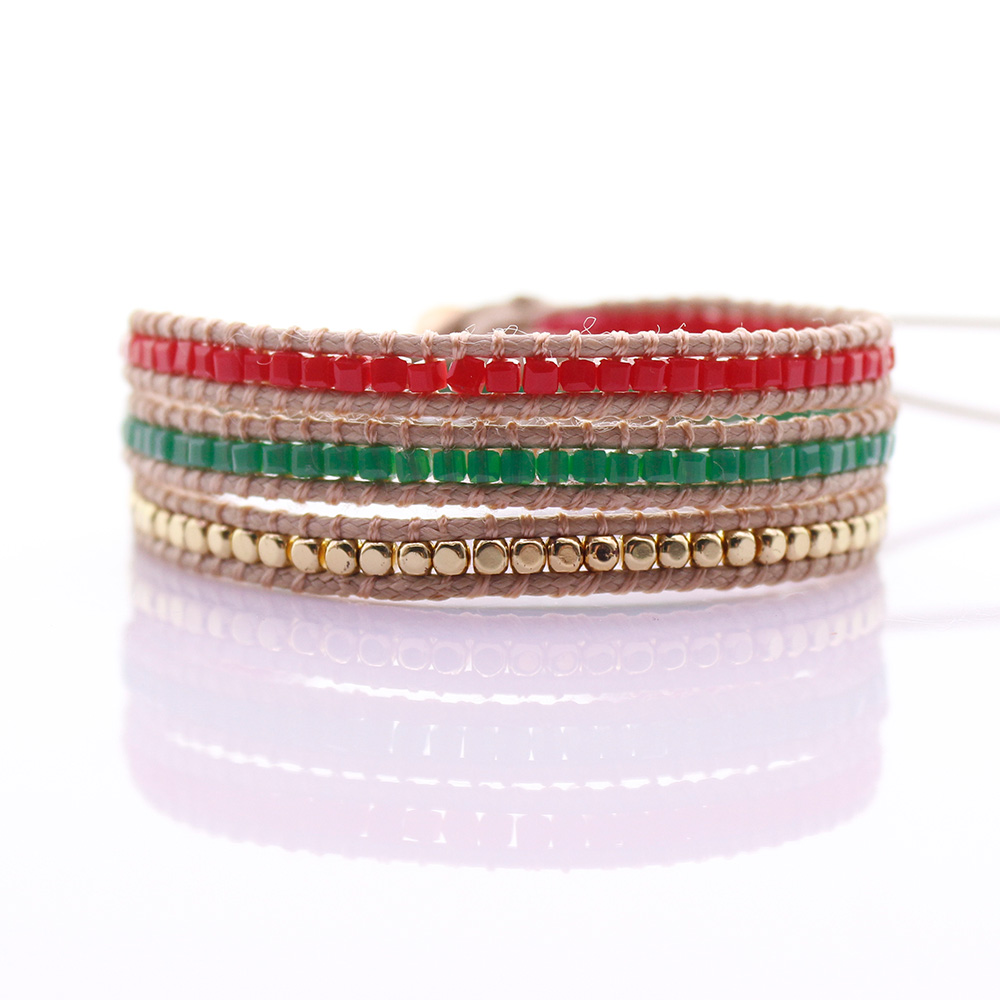 Handmade Crystal & Copper Square Beads 3 Wrap Bracelet