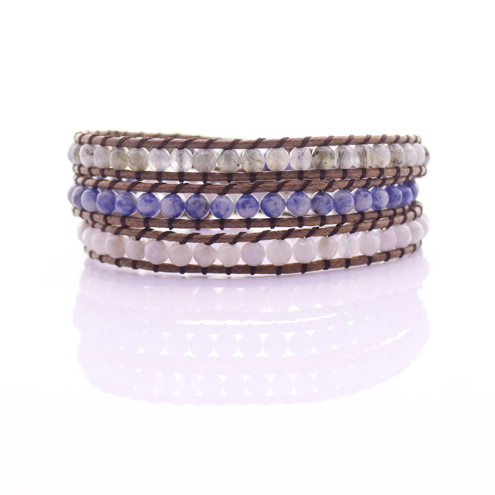 White Agate & Sodalite & Labradorite Stone Beads 3 Wrap Bracelet