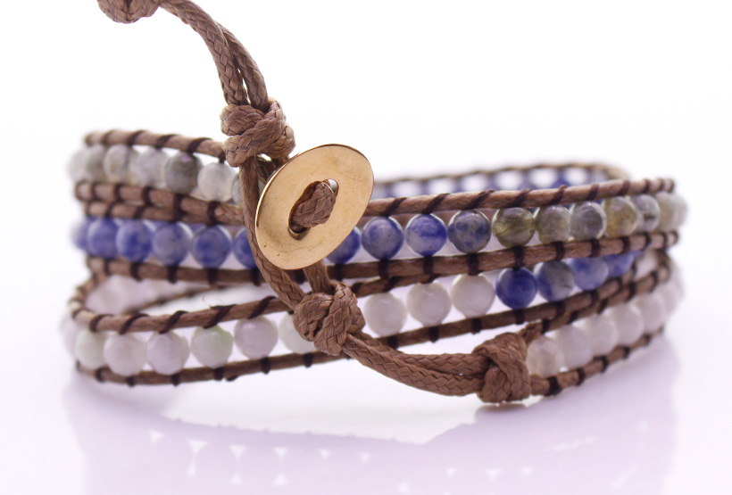 White Agate & Sodalite & Labradorite Stone Beads 3 Wrap Bracelet