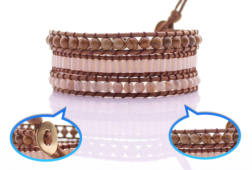 Handmade Grain Stone & Crystal Tube Bead & Sunstone 3 Wrap Bracelet