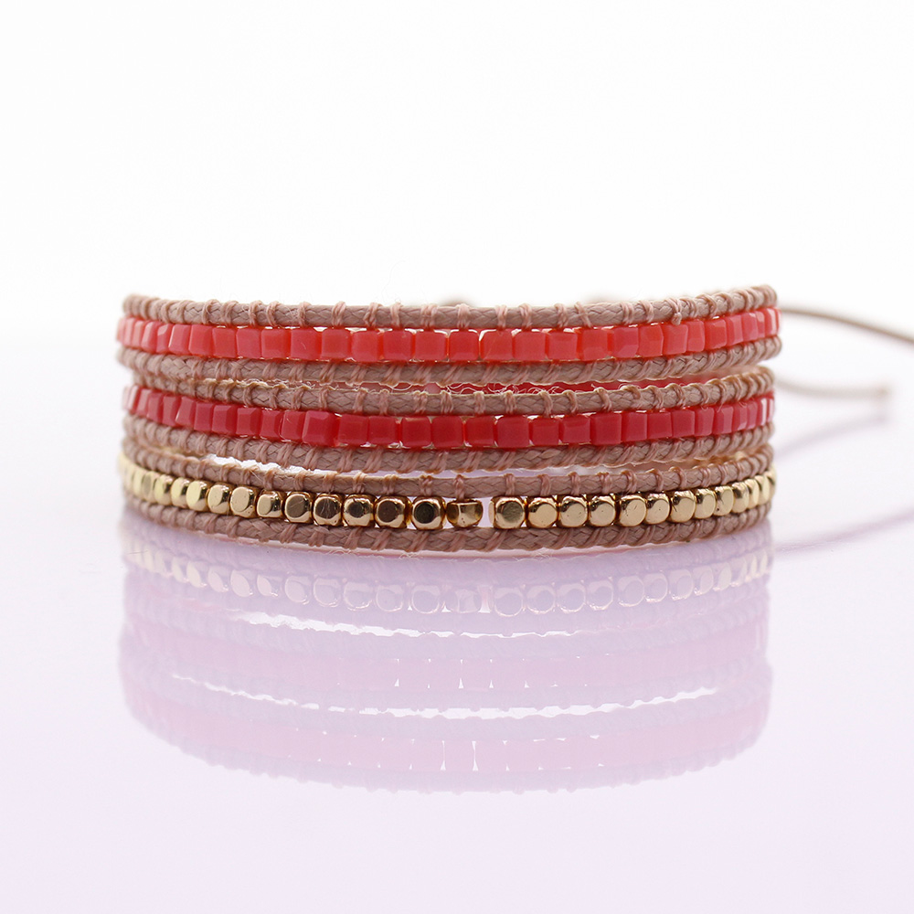 Handmade Square Crystal & Alloy Beads 3 Wrap Bracelet