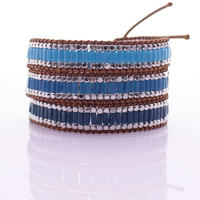 Handmade Square Crystal Tube Beads & Alloy Beads 3 Wrap Bracelet