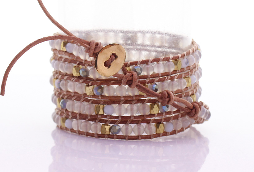 White Agate & Crystal & Copper Beads 5 Wrap Bracelet