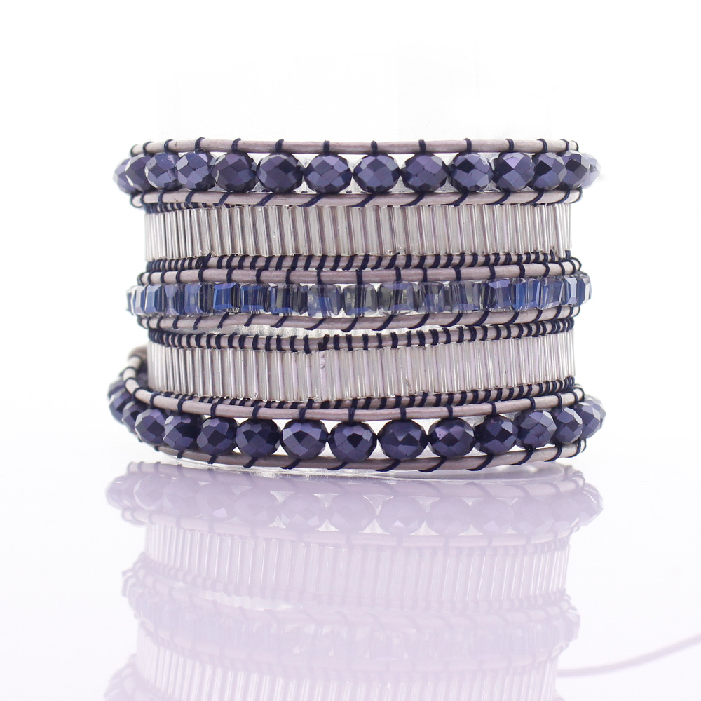 Handmade Crystal & Glass Tube Beads 5 Wrap Bracelet
