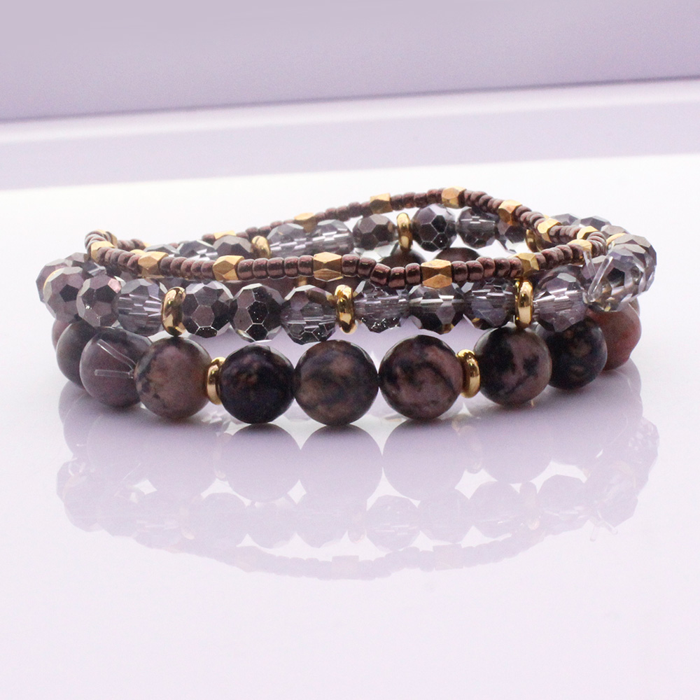 Natural Stone Crystal Beads & Seed Bead Bracelet Set