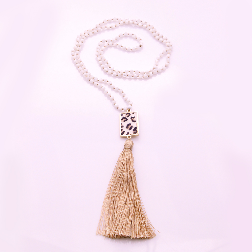 4mm White Abalone Beads Horsehair Alloy Pendant Mala Necklace