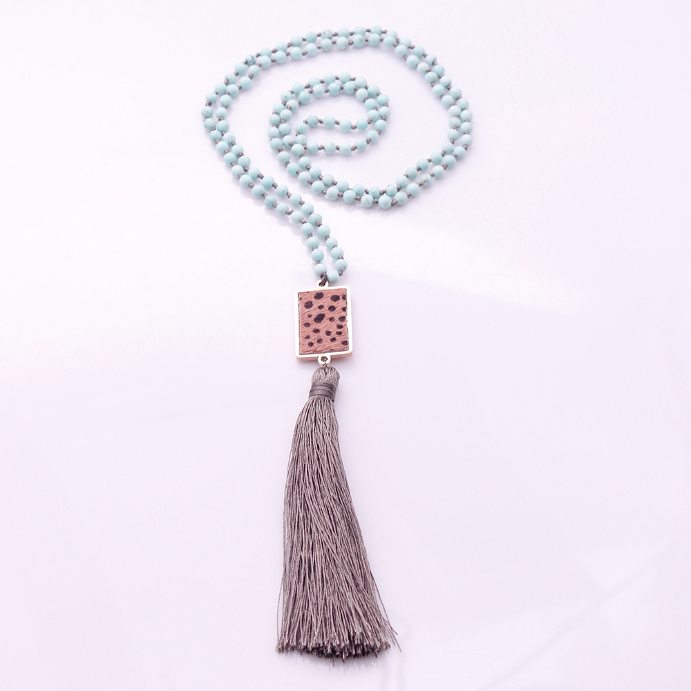 4mm Turquoise Beads Horsehair Alloy Pendant Mala Yoga Necklace