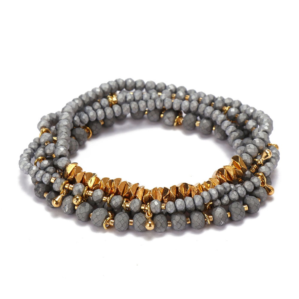 4mm & 2mm Crystal Gold Alloy Beads Mutilayer Bracelet Set