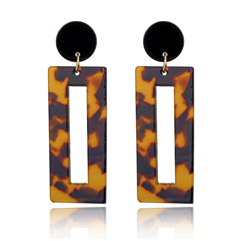 Tortoiseshell acrylic resin geometric square shape earrings