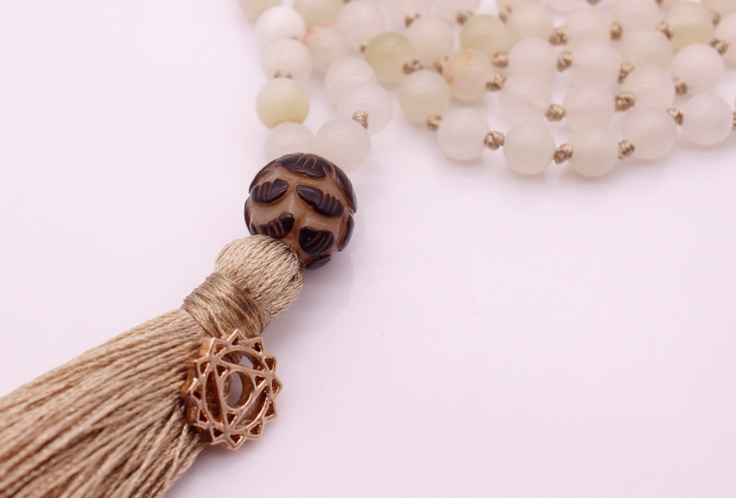 Natural Stone 6MM Beads Lotus Guru Beads Mala Yoga Necklace