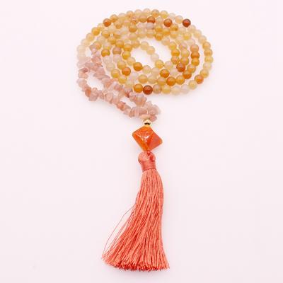 6mm Beige Jade Stone Beads & Pink Aventurine Chips Necklace