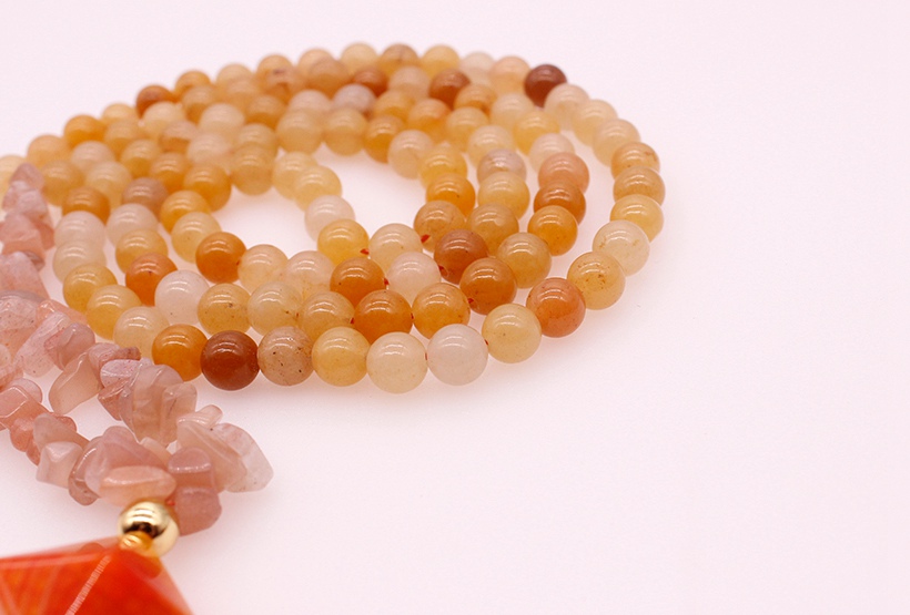 6mm Beige Jade Stone Beads & Pink Aventurine Chips Necklace