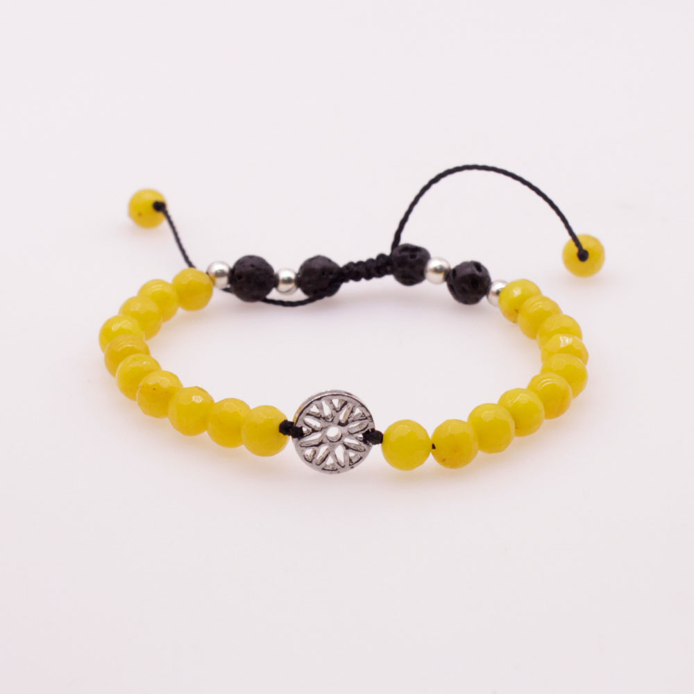 6MM Yellow Colorful Jade Stone and Lava Beads Chakra Charms Bracelet