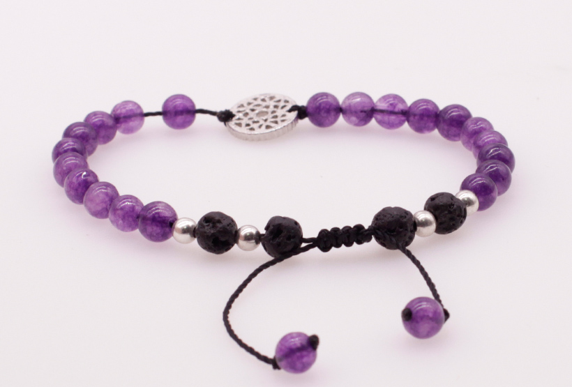 6MM Amethyst and Lava Beads Chakra Charms Bracelet