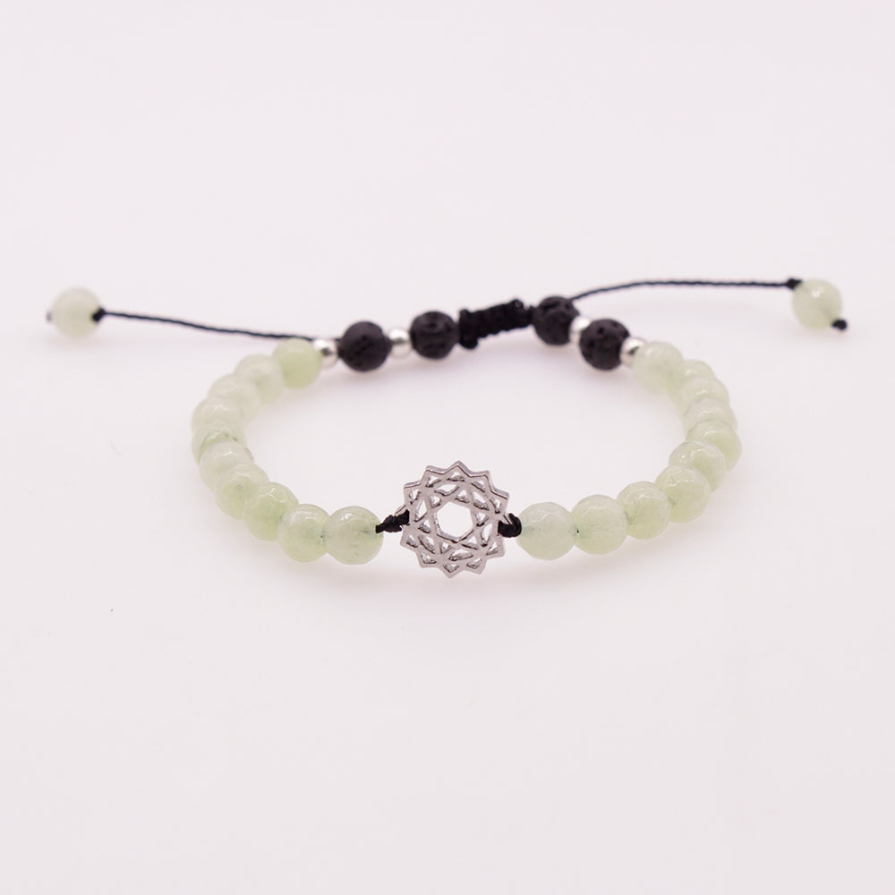 6MM Light Green Jade Stone and Lava Beads Chakra Charms Bracelet