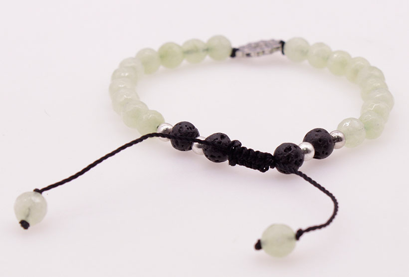 6MM Light Green Jade Stone and Lava Beads Chakra Charms Bracelet