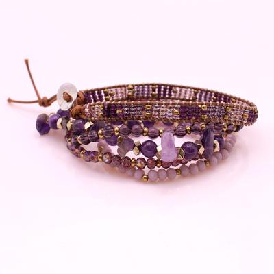 Amethyst Crystal Copper Beads Bracelet Set