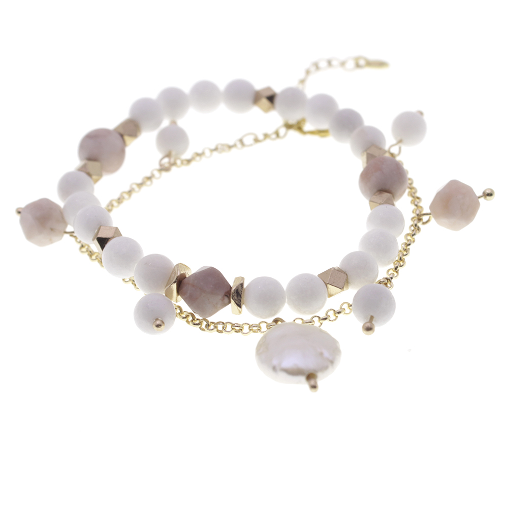 Porcelain White Stone Beads Pearl Bracelet