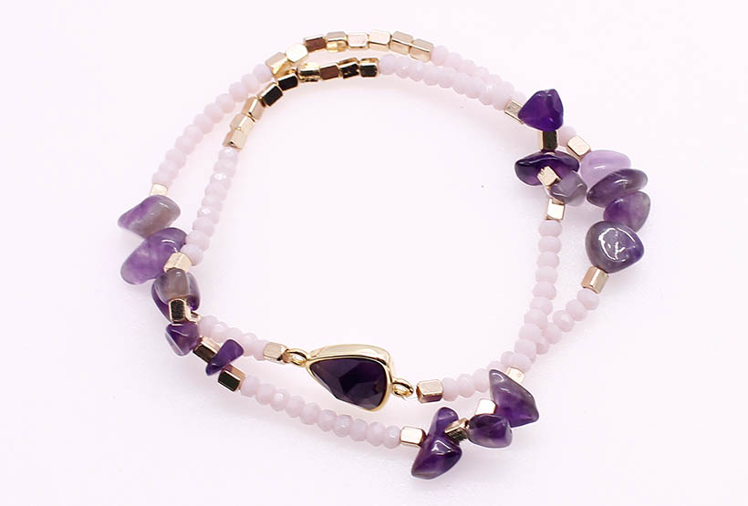 Crystal Bead Amethyst Chip Double Layer Bracelet