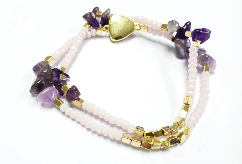 Crystal Bead Amethyst Chip Double Layer Bracelet