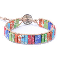 TTT Jewelry Girl Fashion Design Hand Made Beaded Leather Wrap Tube Stone Bead Colorful Bracelet
