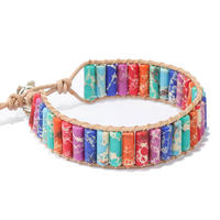 Fancy Yoga Energy Bohemia Handmade Jewelry Adjustable Leather Wrap Weave Colorful Bead 7 Chakra Natural Stone Bracelet