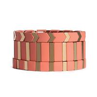 Women Pink Bright Arrow Square Shape Metal Alloy Panted Tile Bead Stretch Enamel Bracelet
