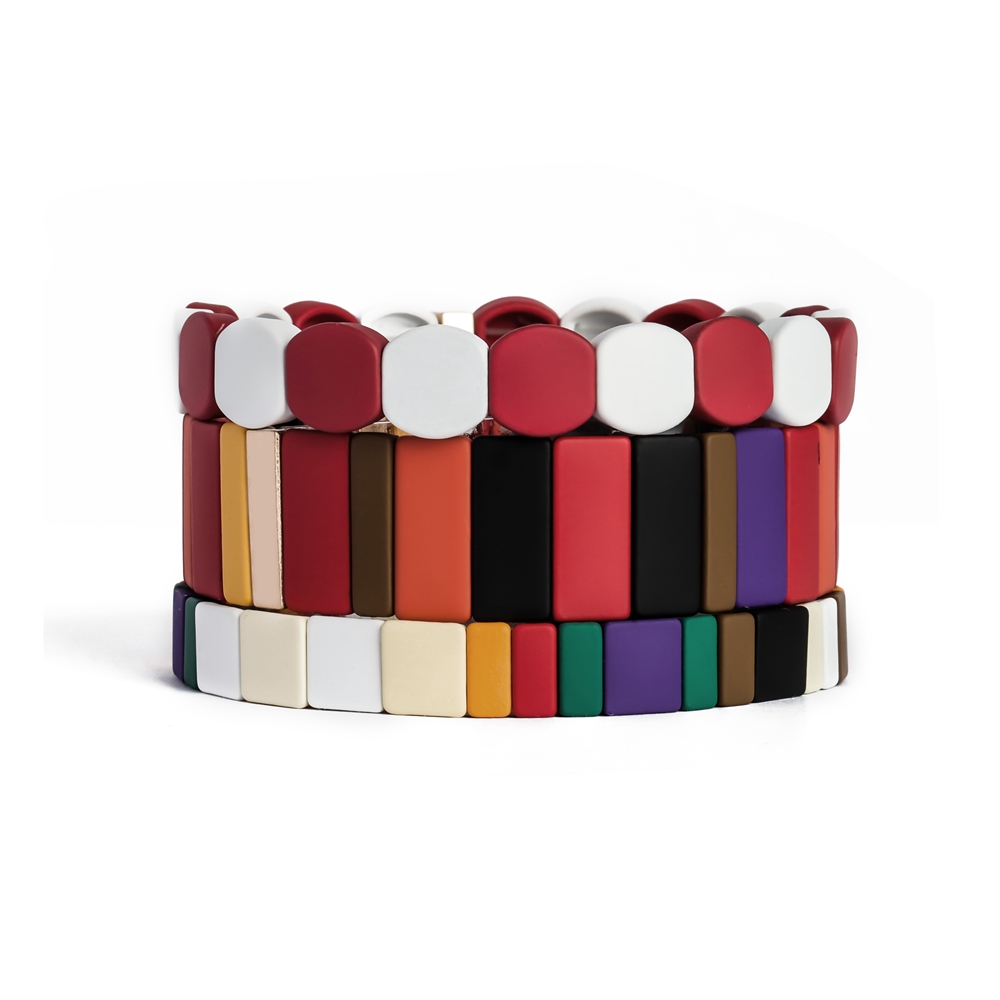 Round square rainbow colorful  mixed 3pcs handmade tile enamel bracelet women jewelry