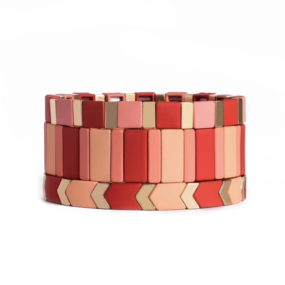 Red Pink color square arrow matte handmade wholesale tile enamel bracelet women jewelry