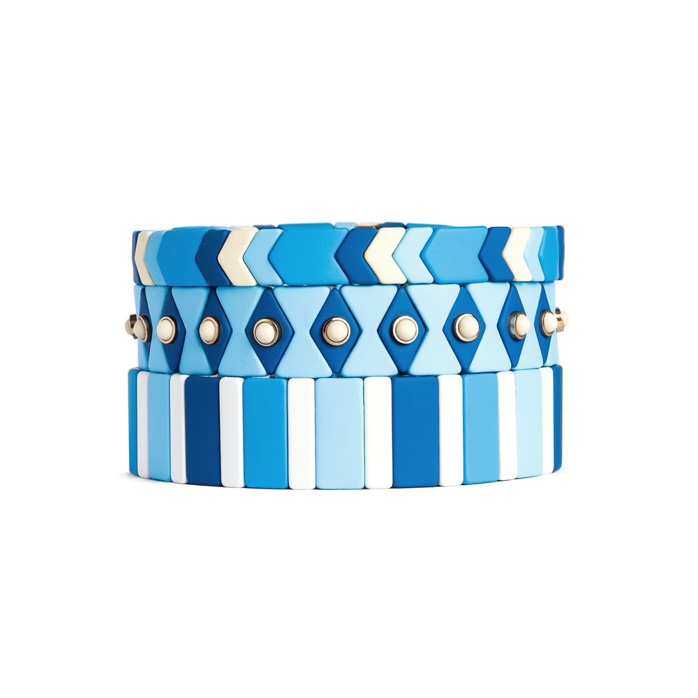Sky blue color arrow diamond hematite tile enamel bracelet