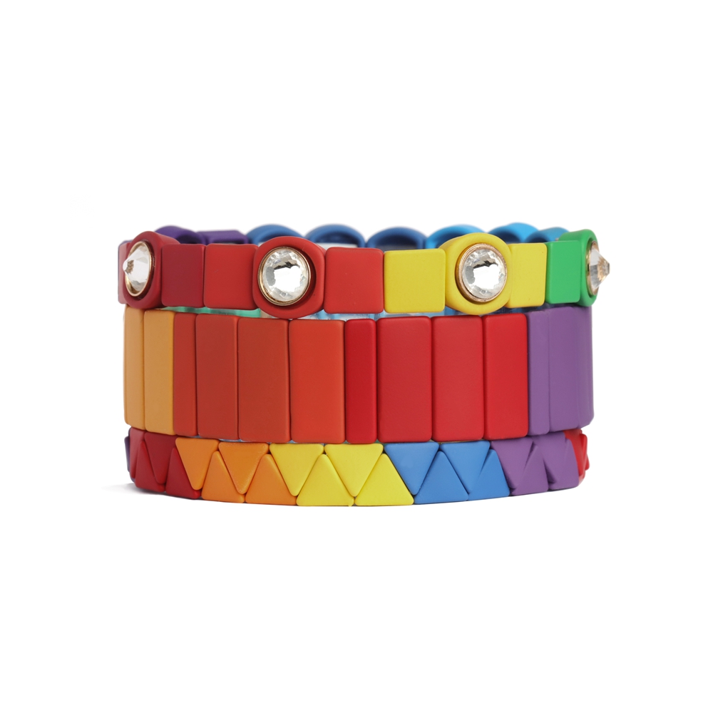 Rainbow colorful boho 3Pcs Beach tile enamle bracelet