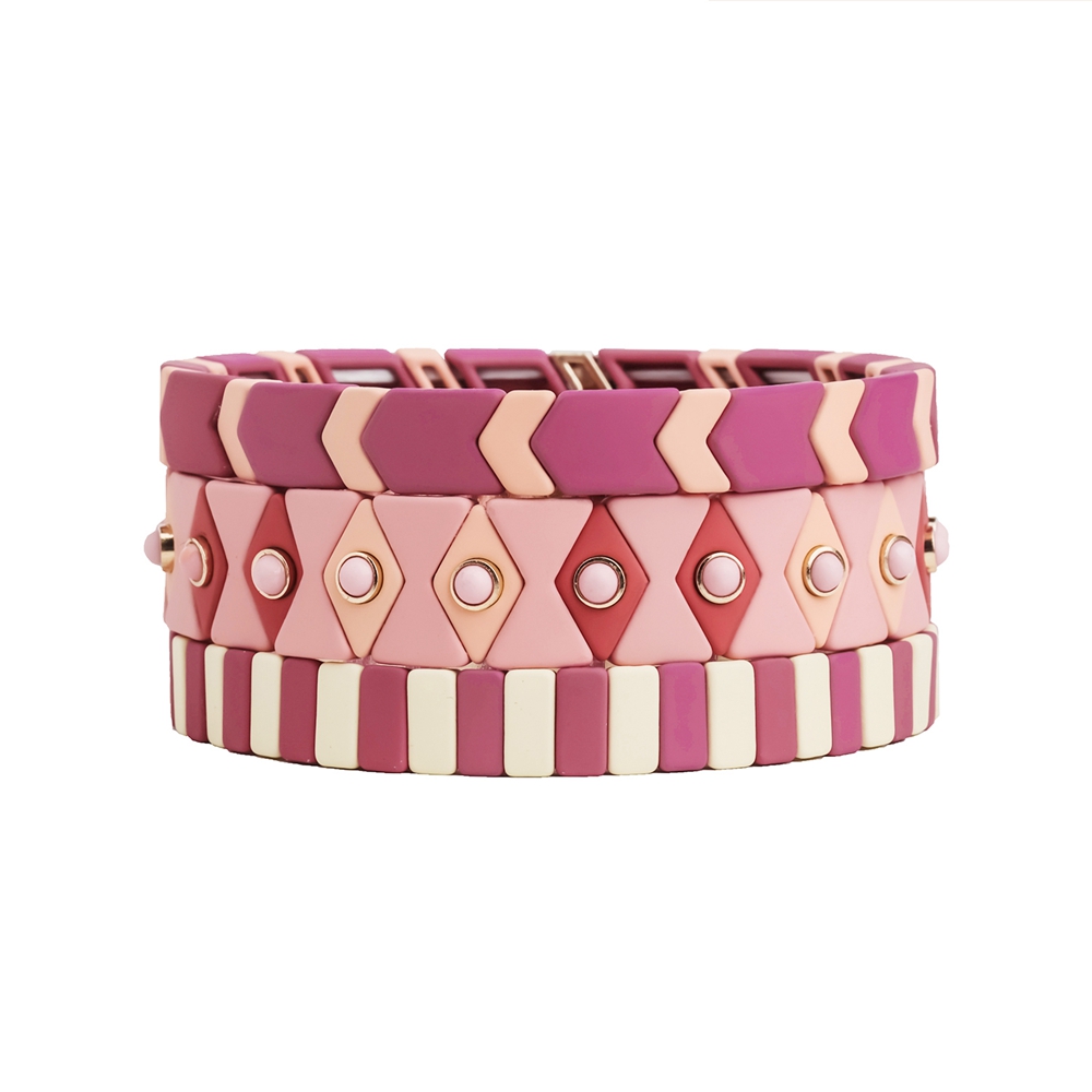 Pink color square arrow matte handmade wholesale tile enamel bracelet women jewelry