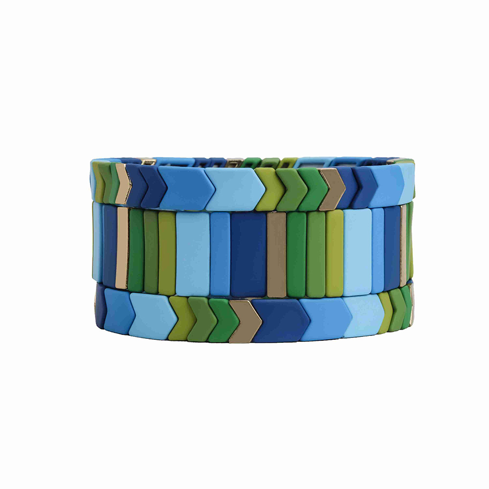 Popular Trendy New Design Dark and Light Blue Green Color Handmade Enamel Bracelet