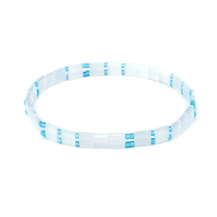 Wholesale Handmade Transparent Blue and White Color Women Jewelry Tila Bead Bracelet