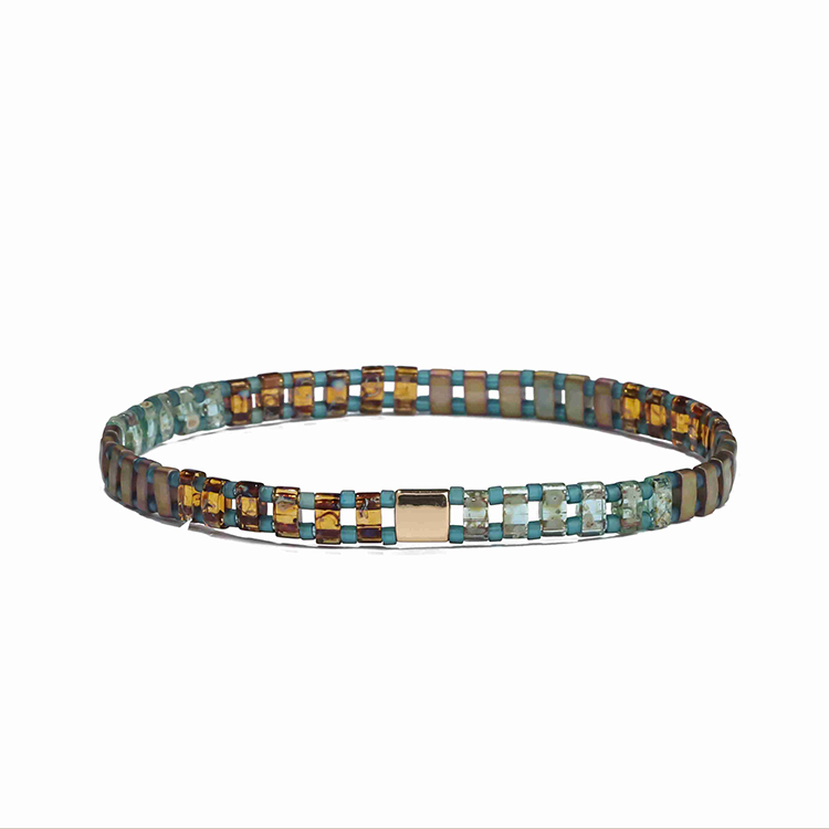 Dark System Wholesale Handmade Jewelry Bronze Translucent Tila Blue Color Beads Bracelet