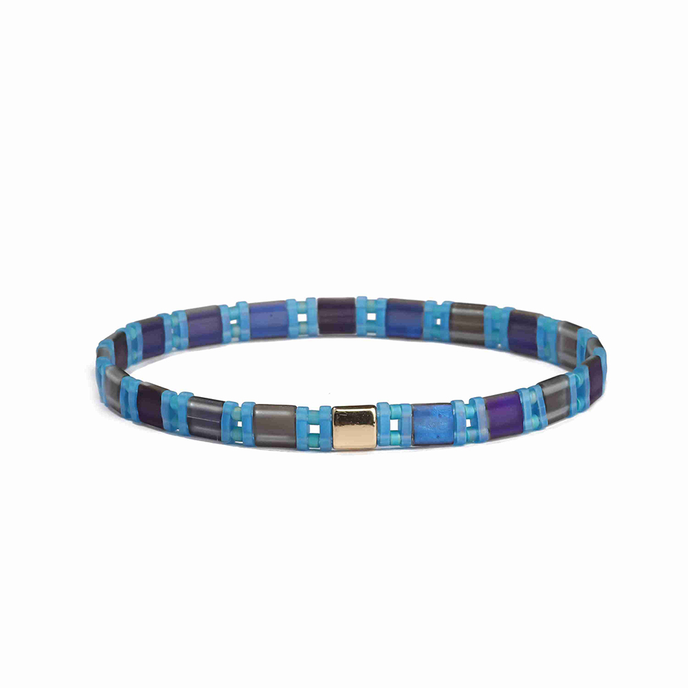 Handmade Wholesale Sky Blue and Brown Color Forsted Tila Bead Bracelet
