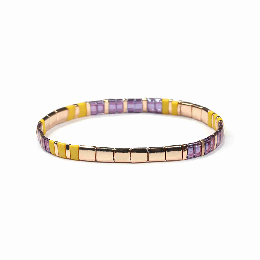 Top Quality Gold Purple and Yellow Color Translucent Handmade Tila Bracelet Wholesale Women Jewelry