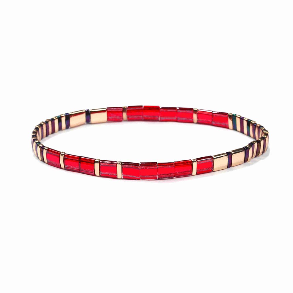 Fashion Wholesale Handmade Translucent Bright Red and Gold Color Japanese Miyuki Tila Bead Bracelet