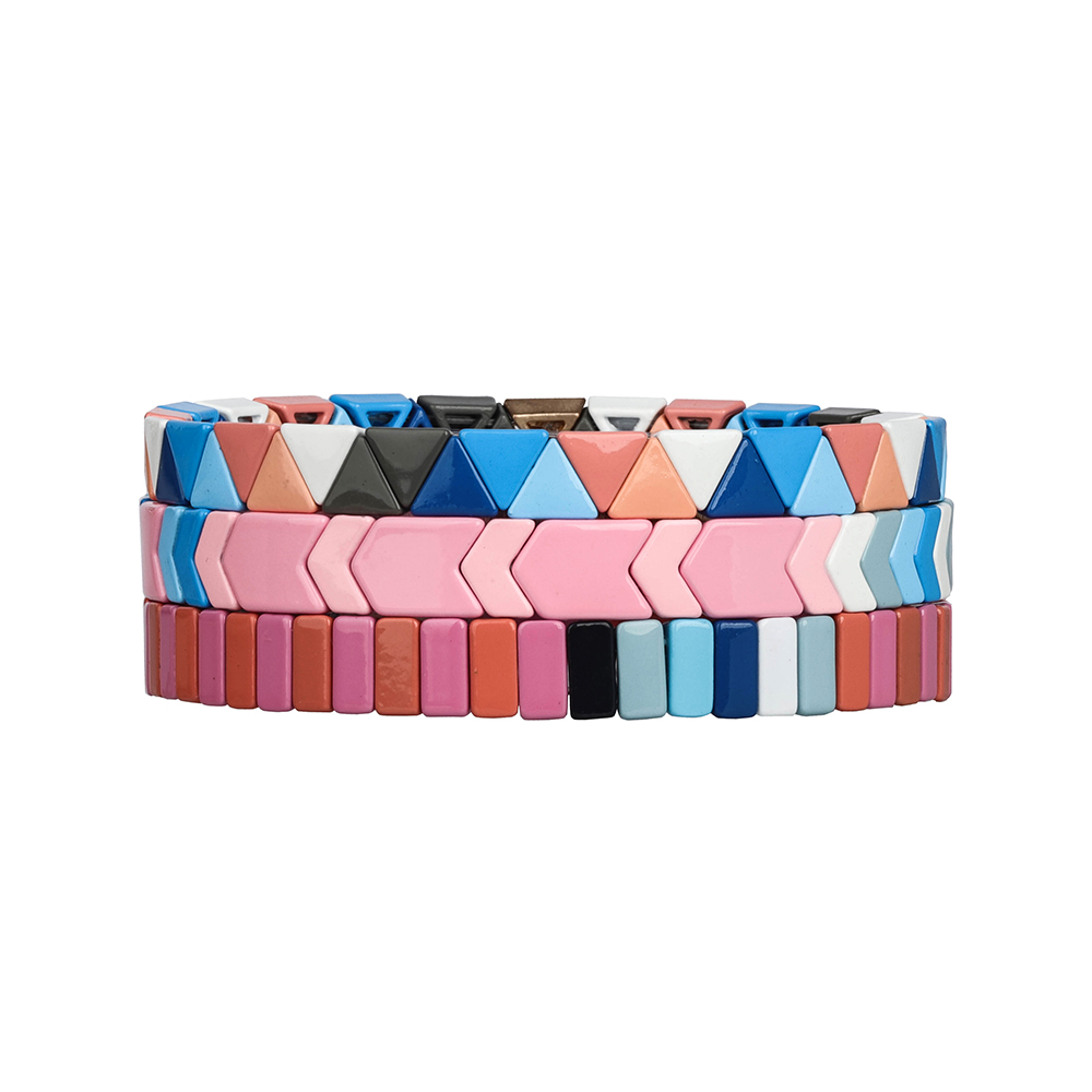 Sky Blue Light Pink Fresh triangular Square Handmade Wholesale tile Enamel Bracelet Women Jewelry