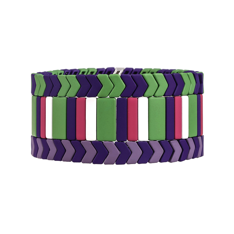 Purple green and red color Matte Tile Bracelet