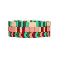 Personalizd Pink and Green Color Mixed Handmade 3Pcs Tile Enamel Bracelet Women Jewelry