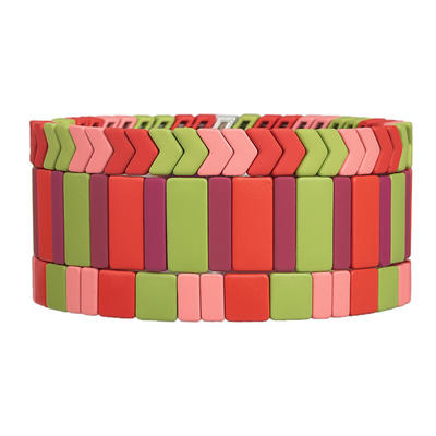 Stylish Top Quality Grass Pink and Red Color 3Pcs Handmade Women Jewelry Wholesale Enamel Tile Bracelet