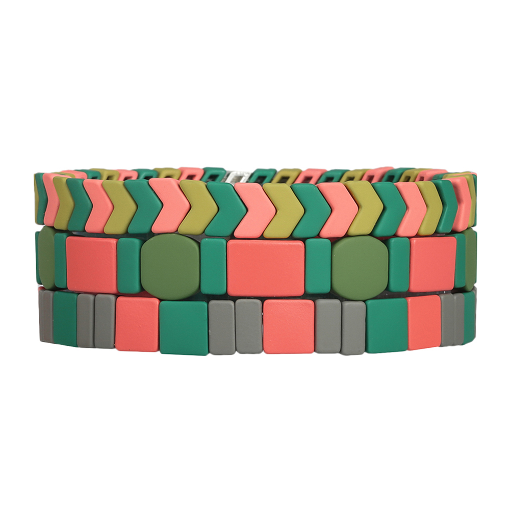 Matte Colorful 3Pcs Handmade Tile Enamel Bracelet Wholesale Women Jewelry